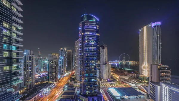 Panorámás Kilátás Nyílik Dubai Marina Jbr Terület Híres Óriáskerék Légi — Stock Fotó