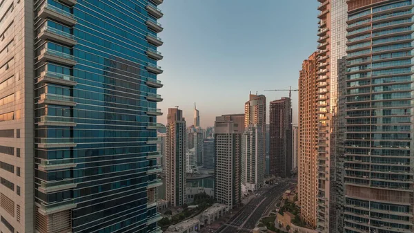 Dubai Marina Jbr Area Traffic Street Aerial Morning Timelapse Sun — Stock Photo, Image