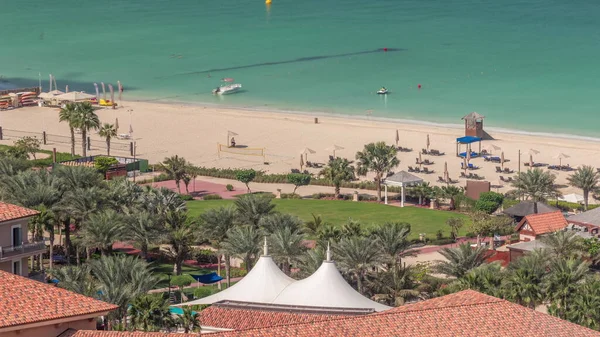 Beach Jbr Golden Sand Seaside Aerial Timelapse Green Lawn Palms — Stock Photo, Image