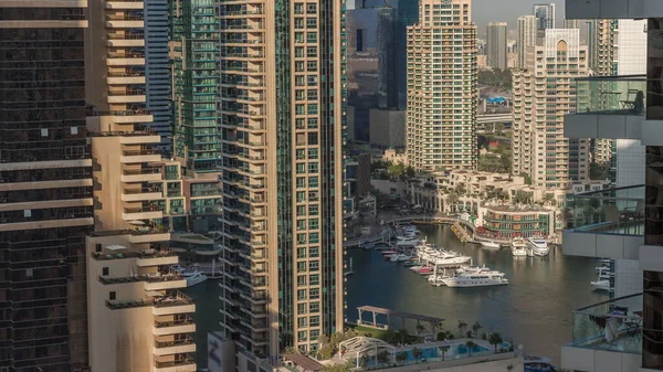 Aerial View Dubai Marina Skyscrapers Most Luxury Yacht Harbor Timelapse — Stock Photo, Image