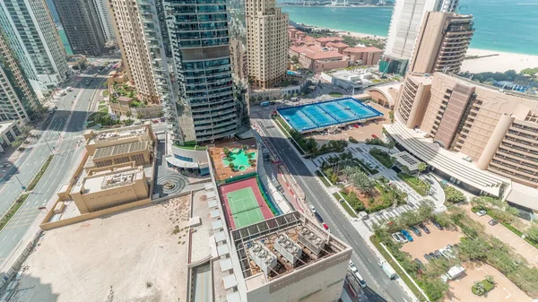 Vista Panorámica Zona Dubai Marina Jbr Del Famoso Timelapse Aéreo —  Fotos de Stock
