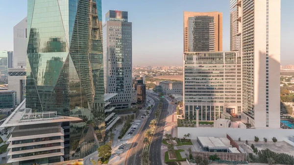 Dubai International Financial District Aerial Timelapse Inglés Vista Panorámica Las —  Fotos de Stock