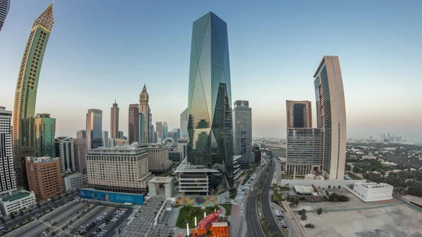 Panorama Dubai Distrito Financiero Internacional Día Noche Timelapse Transición Vista —  Fotos de Stock