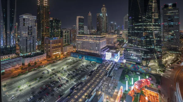 Велика Парковка Міжнародному Фінансовому Районі Дубай Панорамний Вигляд Ділових Офісних — стокове фото