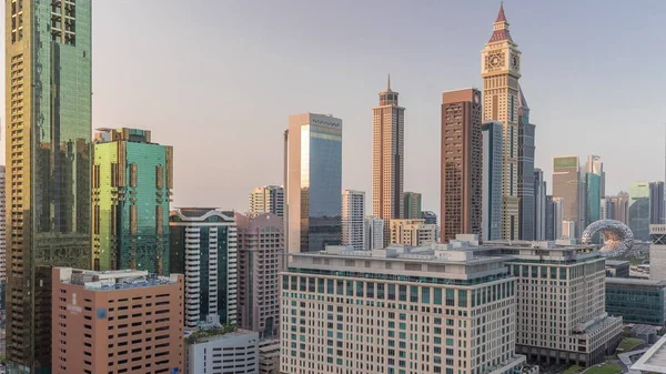 Міжнародний Фінансовий Район Дубай День Нічним Перебігом Часу Вигляд Повітря — стокове фото