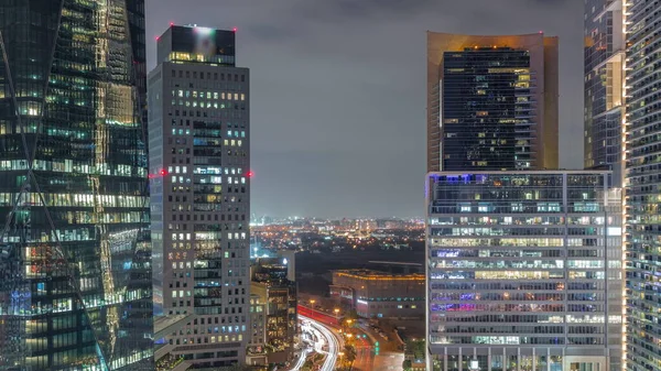 Міжнародний Фінансовий Район Дубай Протягом Всієї Ночі Повітряний Вид Офісних — стокове фото