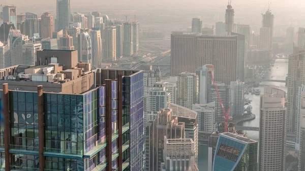 Dubai Marina Distrito Jlt Con Tráfico Carretera Entre Rascacielos Timelapse — Foto de Stock