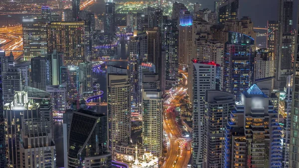 Dubai Marina Nın Skyline Panoramik Görüntüsü Kıyı Şeridi Boyunca Aydınlık — Stok fotoğraf