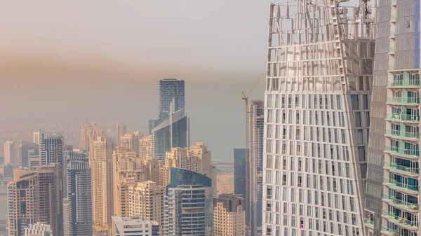 Vista Aérea Los Rascacielos Jbr Dubai Marina Edificios Lujo Timelapse —  Fotos de Stock