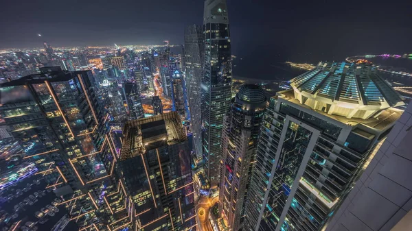 Luchtfoto Panoramisch Uitzicht Jbr Dubai Marina Wolkenkrabbers Luxe Gebouwen Timelapse — Stockfoto