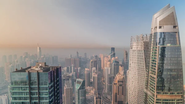 Dubai Marina Nın Skyline Panoramik Görüntüsü Sabahları Kıyı Şeridi Boyunca — Stok fotoğraf