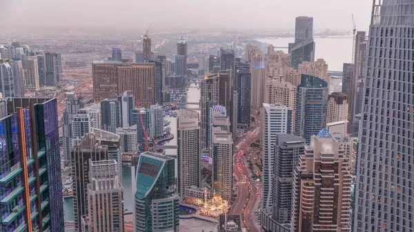 Skyline Panoramic View Dubai Marina Jbr Showing Canal Surrounded Illuminated — Stock Photo, Image