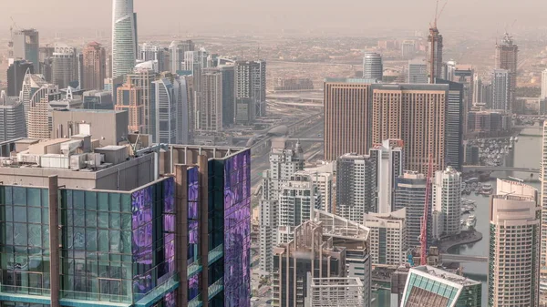 Dubai Marina Jlt District Traffic Highway Skyscrapers Aerial Timelapse Modern — Stock Photo, Image