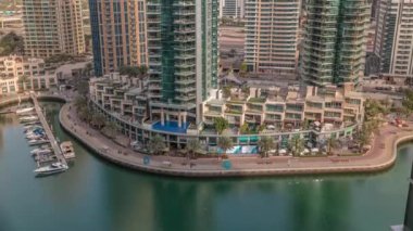 Dubai Marina 'da palmiyelerle rıhtım gezintisi..