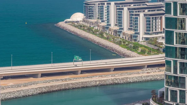 Promenade Und Dubais Stadtbild Vom Jachthafen Dubai Aus Zeitraffer Luftaufnahme — Stockfoto