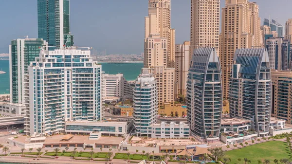 Grattacieli Dubai Marina Quartiere Jbr Con Edifici Lusso Resort Timelapse — Foto Stock