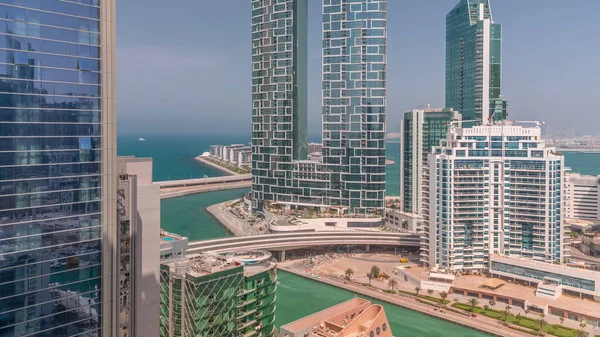 Waterfront Und Dubai Stadtbild Von Dubai Marina Zeitraffer Luftaufnahme Des — Stockfoto