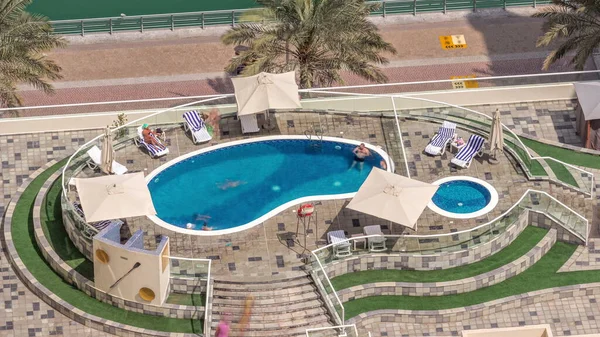 Rooftop Swimming Pool Viewed Timelapse Aerial Top View Dubai Marina — Stock Photo, Image