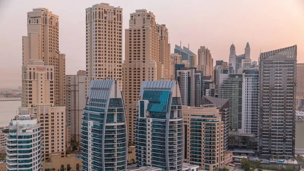 Dubai Marina Skyscrapers Jbr District Luxury Buildings Resorts Aerial Timelapse — Stock Photo, Image