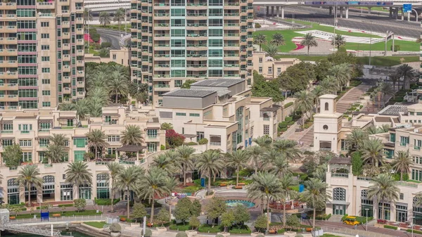Malerischer Brunnen Der Dubai Marina Promenade Luftaufnahme Mit Palmen Herum — Stockfoto
