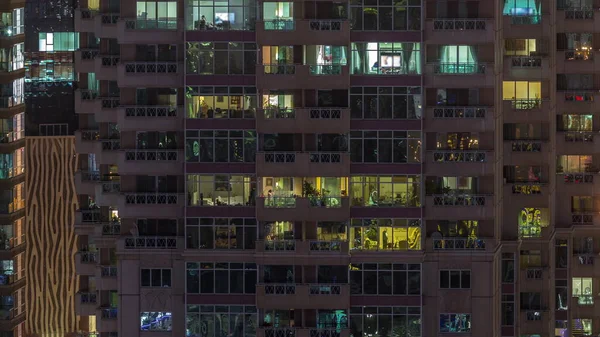 Panorama Noite Plana Luz Multicolorida Janelas Edifícios Apartamentos Vários Andares — Fotografia de Stock
