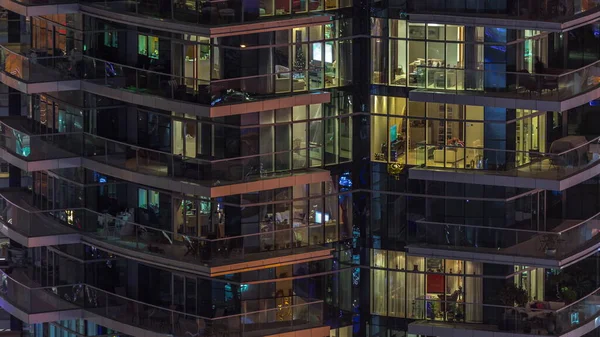 Flat Night Panorama Multicolor Light Windows Multistory Buildings Aerial Timelapse — Stockfoto