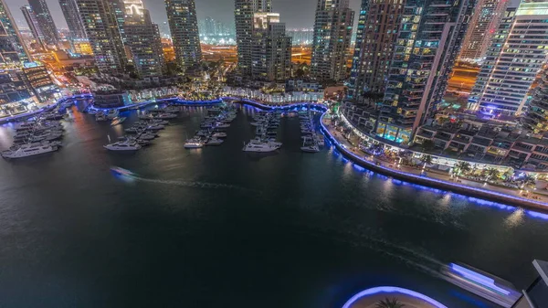 Uferpromenade Blick Hinunter Panoramablick Mit Palmen Dubai Marina Luftaufnahme Nacht — Stockfoto