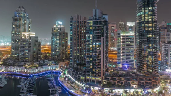 Dubai Marina Luxury Tourist District Skyscrapers Towers Canal Aerial Night — Stock Photo, Image