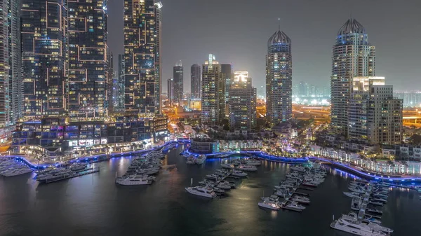 Dubai Marina Luxus Touristenviertel Mit Wolkenkratzern Und Türmen Rund Kanal — Stockfoto