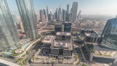 Fütürist Dubai Şehir Merkezi ve Finans Bölgesi Ufuk çizgisi Hava Zaman Çizgisi.