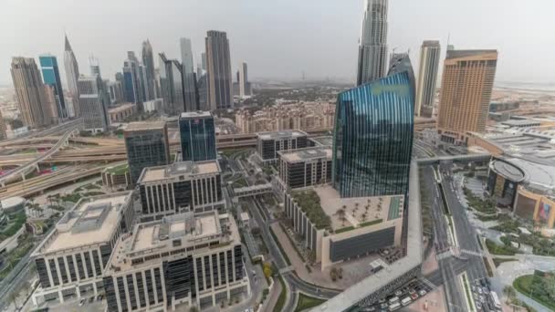 Futurystyczny Dubai Downtown i finansowej dzielnicy Skyline powietrza timelapse. — Wideo stockowe