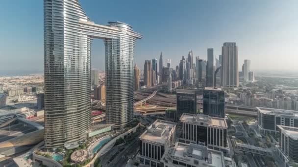 Futurystyczny Dubai Downtown i finansowej dzielnicy Skyline powietrza timelapse. — Wideo stockowe