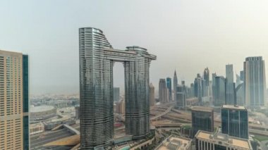 Fütürist Dubai Şehir Merkezi ve Finans Bölgesi Ufuk çizgisi Hava Zaman Çizgisi.