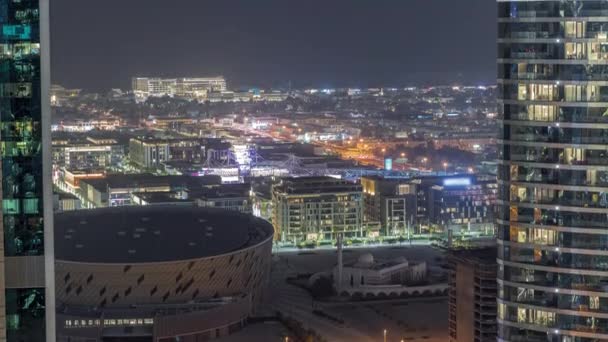 Πόλη Walk περιοχή νύχτα timelapse από πάνω, νέα αστική περιοχή στο κέντρο του Ντουμπάι. — Αρχείο Βίντεο