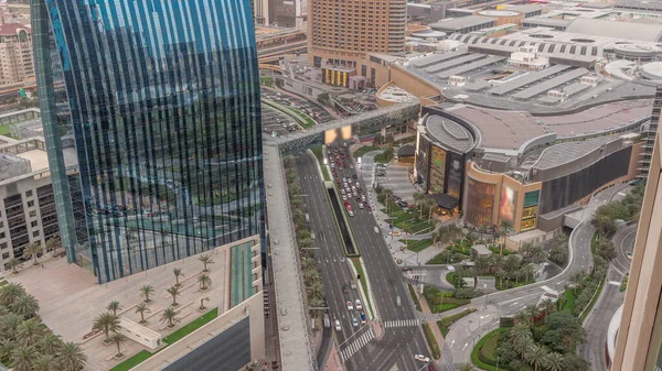 Panorama Aéreo Del Centro Dubai Con Centro Comercial Tráfico Una —  Fotos de Stock