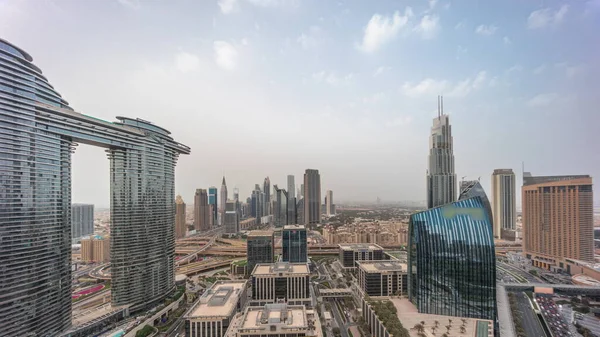 Futurisztikus Dubai Downtown Finansial Kerület Panorámás Kilátást Légi Nappal Éjjel — Stock Fotó