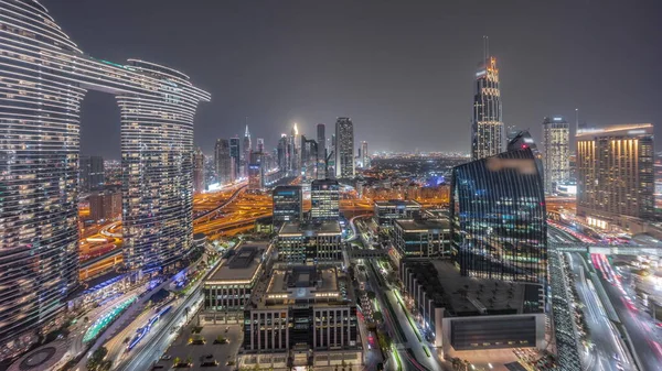 Φουτουριστικό Ντουμπάι Downtown Και Finansial Περιοχή Πανοραμική Εναέρια Γραμμή Ορίζοντα — Φωτογραφία Αρχείου
