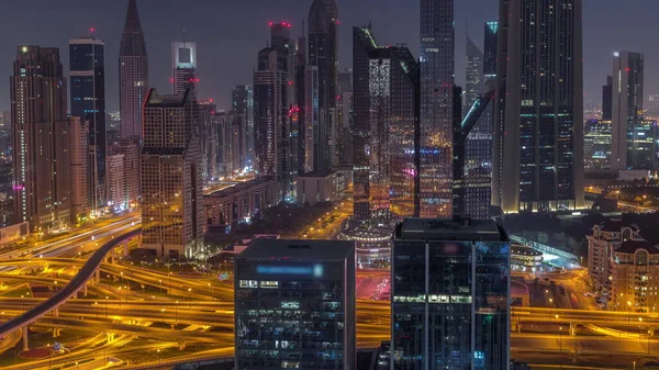 Panorama Dzielnicy Dubai Financial Center Wysokimi Drapaczami Chmur Oświetleniem Dnia — Zdjęcie stockowe