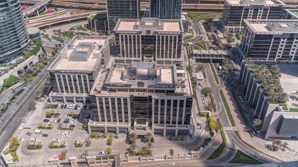 Edificios Oficinas Dubai Timelapse Aéreo Del Centro Calles Dubai Con —  Fotos de Stock