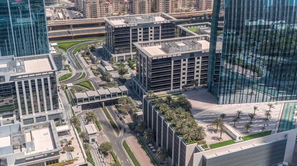 Panorama Aéreo Del Centro Dubai Con Edificios Oficinas Tráfico Una —  Fotos de Stock