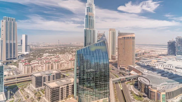 Panorama Aéreo Del Centro Dubai Con Centro Comercial Tráfico Una —  Fotos de Stock