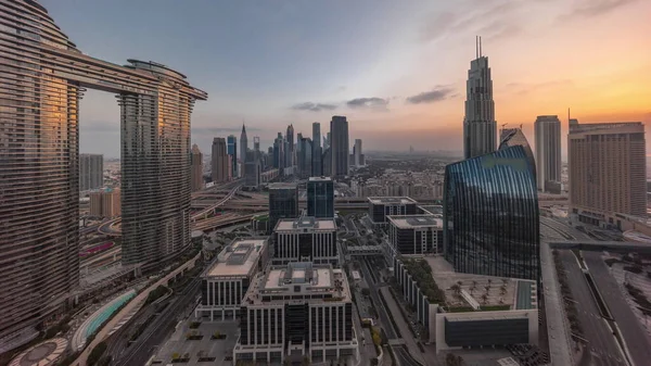 Futuristic Dubai Downtown Finansial District Skyline Aerial Timelapse All Day — Stockfoto