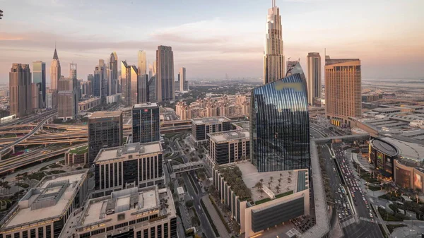 Futuristic Dubai Downtown Finansial District Skyline Panorama Air Day Night — стокове фото