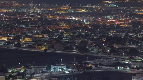 Vista Aérea Muitas Casas Apartamentos Moradias Dubai Cidade Noite Timelapse — Fotografia de Stock