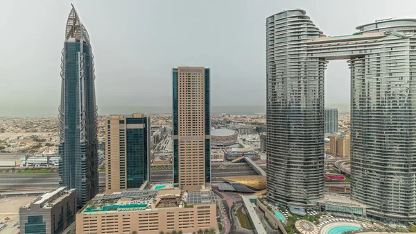Pnorama Ukazuje Futuristický Dubai Downtown Finanční Okrsek Panorama Letecké Timelapse — Stock fotografie