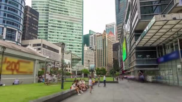 Torres de arranha-céus em Raffles Place em Singapura Centro Financeiro hyperlapse timelapse — Vídeo de Stock