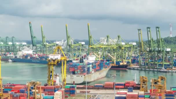 Puerto comercial de Singapur timelapse. Ojo de pájaro vista panorámica del puerto de carga asiático más concurrido — Vídeos de Stock