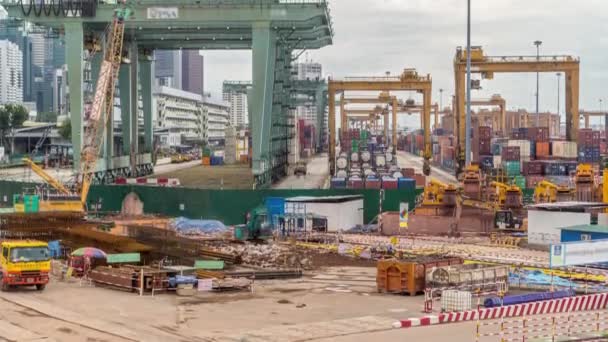 Kommersiella hamnen i Singapore timelapse. Fågel öga panoramautsikt över mest trafikerade asiatiska cargo port — Stockvideo