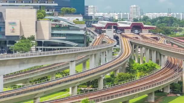 Estación de metro Jurong East Interchange timelapse aéreo, uno de los principales centros de transporte público integrado en Singapur — Vídeo de stock