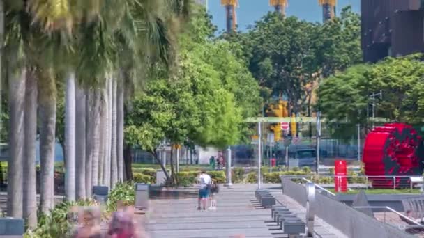 Marina Bay promenade op een mooie zonnige dag timelapse. — Stockvideo